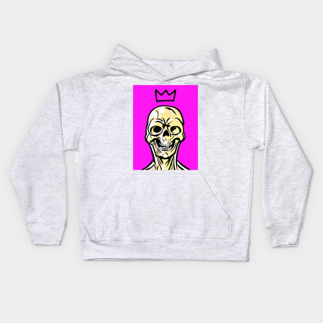 Skeletor King | Skeleton King | Apocalypse Art | Skull King | Pink Kids Hoodie by Tiger Picasso